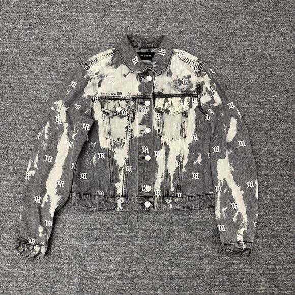 MISBHV Monogram Denim Jacket Women Small Gray Embroidered Acid